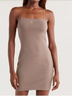 NIKE Women's Sportswear Chill Knit Mini Mocha Ribbed Dress